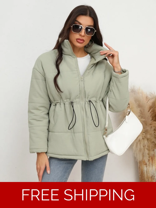 Drawstring Waist Zip-Up Puffer Jacket